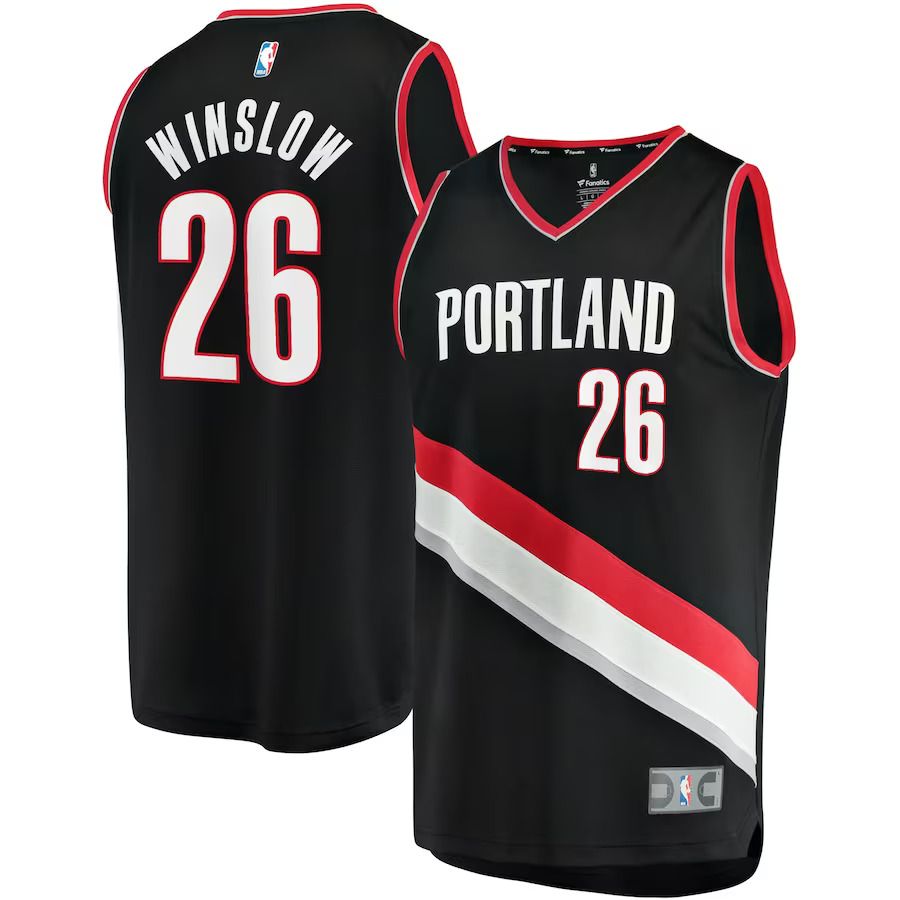 Men Portland Trail Blazers #26 Justise Winslow Fanatics Branded Black Icon Edition Fast Break Replica NBA Jersey->portland trail blazers->NBA Jersey